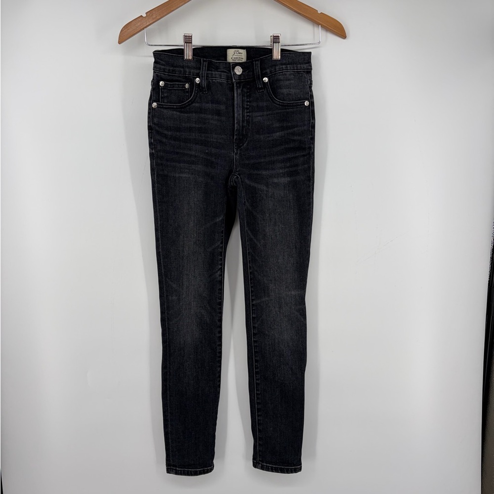 J. Crew 9” Rise Toothpick Skinny Distressed Black Stretch Jeans Womens 25